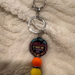 Novelty Keychain with Bright Orange and Yellow Beads - Fun Attitude Quote